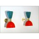 Pair of Wall Sconces Art. A-036 - Metal Lampshade - Brass structure - RED / GREEN Color
