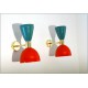 Pair of Wall Sconces Art. A-036 - Metal Lampshade - Brass structure - RED / GREEN Color
