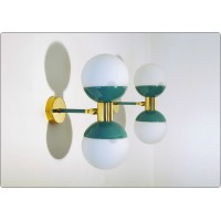 Pair of Wall Sconces DOUBLE SPHERE GLASS Art. A-084 - BRASS / Light BLUE