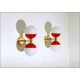 Pair of Wall Sconces DOUBLE SPHERE GLASS Art. A-052 - BRASS / RED