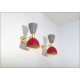 DEYROO - Pair of Wall Lamps Art. A-096 - Metal / Brass - GRAY / RED