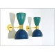 Pair of Wall Sconces Art. A-022 - Metal Lampshade - Brass structure - Green / Blue Color