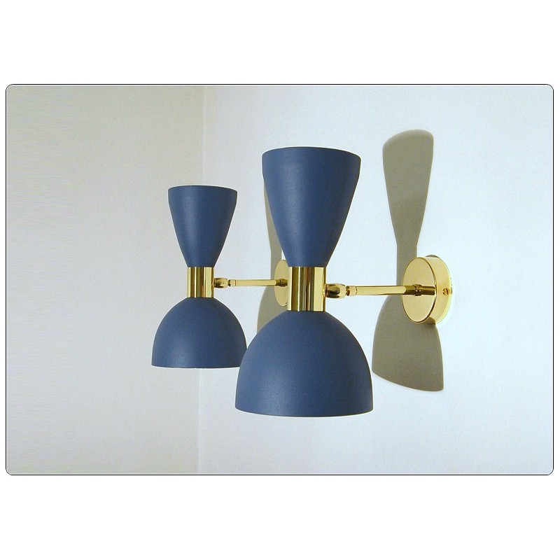 Wall Lamp Art. A083 Metal / Brass Light BLUE Opaque Deyroo Lighting
