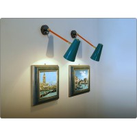 Wall Lamp Art. A-103 - Metal / Brass - ARTICULATED with Switch - ORANGE / Light GREEN
