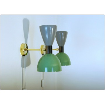 Wall Lamp PLUG IN Art. A-099 - Metal / Brass - GREY / Light GREEN