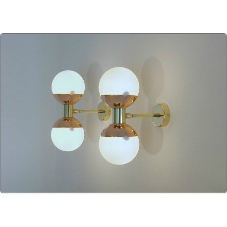 Pair of Wall Sconces DOUBLE SPHERE GLASS Art. A-032 - BRASS / COPPER