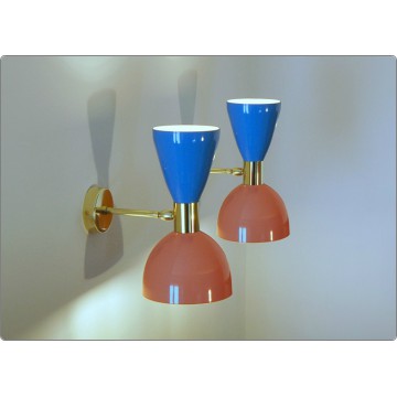 Wall Lamp Art. A-056 - Metal / Brass - PINK / LIGHT BLUE