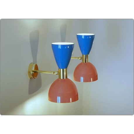 Wall Lamp Art. A-056 - Metal / Brass - PINK / LIGHT BLUE