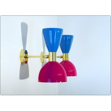 Wall Lamp Art. A-094 - Metal / Brass - VIOLET / Light BLUE Color