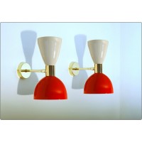 Coppia di Applique Art. A-034 - Paralume in Metallo - Struttura in Ottone - BIANCO / ROSSO