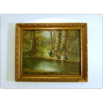 Oil on Wood - Domenico Buscaglia - The Washerwomen 1919