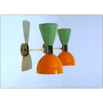 Wall Lamp Art. A-035 - Metal / Brass - Light GREEN / ORANGE
