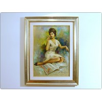 Ermogene Miraglia ( Napoli 1907 - 1964 ) Olio su tela - The smoking girl