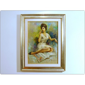 Ermogene Miraglia ( Napoli 1907 - 1964 ) Olio su tela - The smoking girl