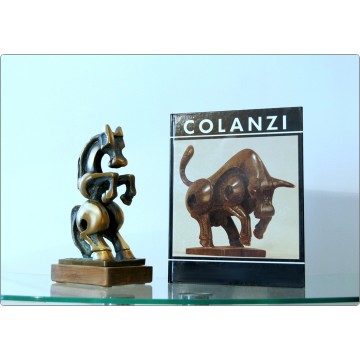 Scultura in bronzo DOMENICO COLANZI - Cavallo Rampante - 1983