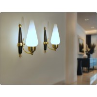 ARREDOLUCE Coppia di lampade da parete - Ottone / Vetro - Mid-Century '50