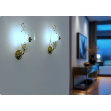 L. FONTANA Pair of wall lamps - Brass / Glass - Mid-Century '50