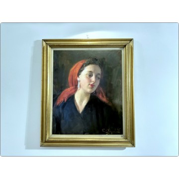 P. E. Passaro - Olio Su Tela - Ritratto di giovane donna 1955