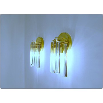 Coppia di lampade da parete Mod. WATERFALL - OTTONE e Vetro di Murano