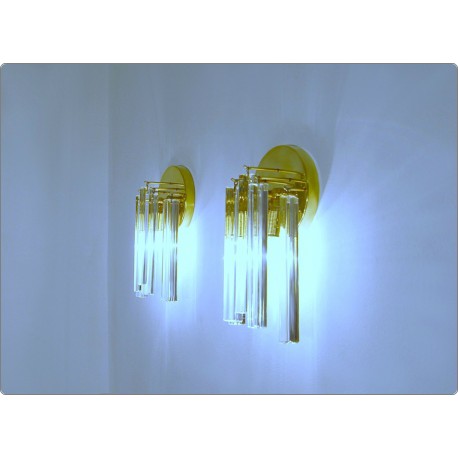 Coppia di lampade da parete Mod. WATERFALL - OTTONE e vetro di Murano