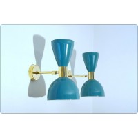 Pair of Wall Sconces Art. A-040 - Metal Lampshade - Brass structure - LIGHT GREEN Color