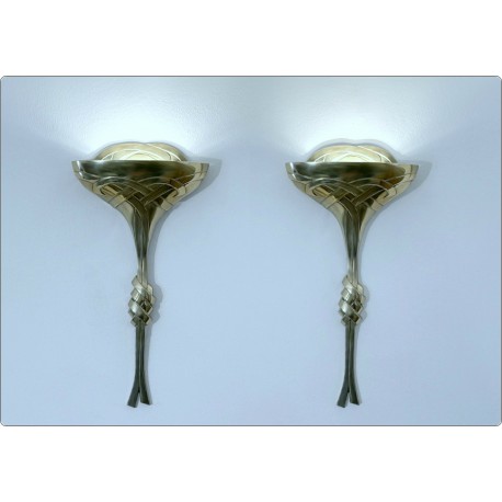 C.S. ARTE Firenze - Pair of ART DECO wall lamps - Brass - G. Santoni 1970